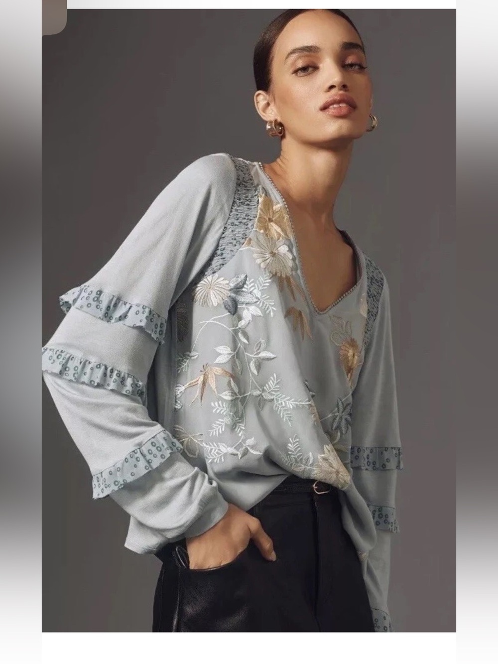 Anthropologie Tiny Frances V-Neck Long Sleeve Ruffled Top Size L - Picture 4 of 14